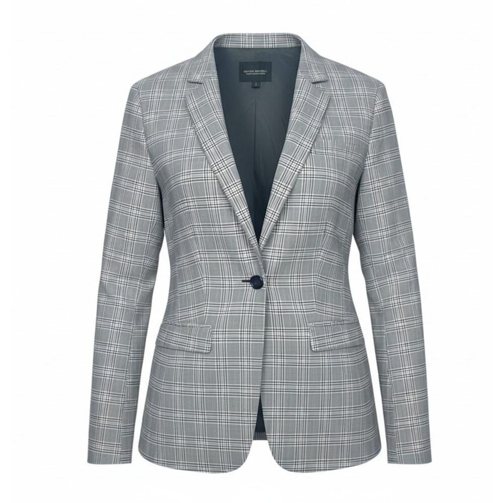 Banana Republic Women's Size 14 Long & Lean Gray Lilac Plaid One-Button Blazer